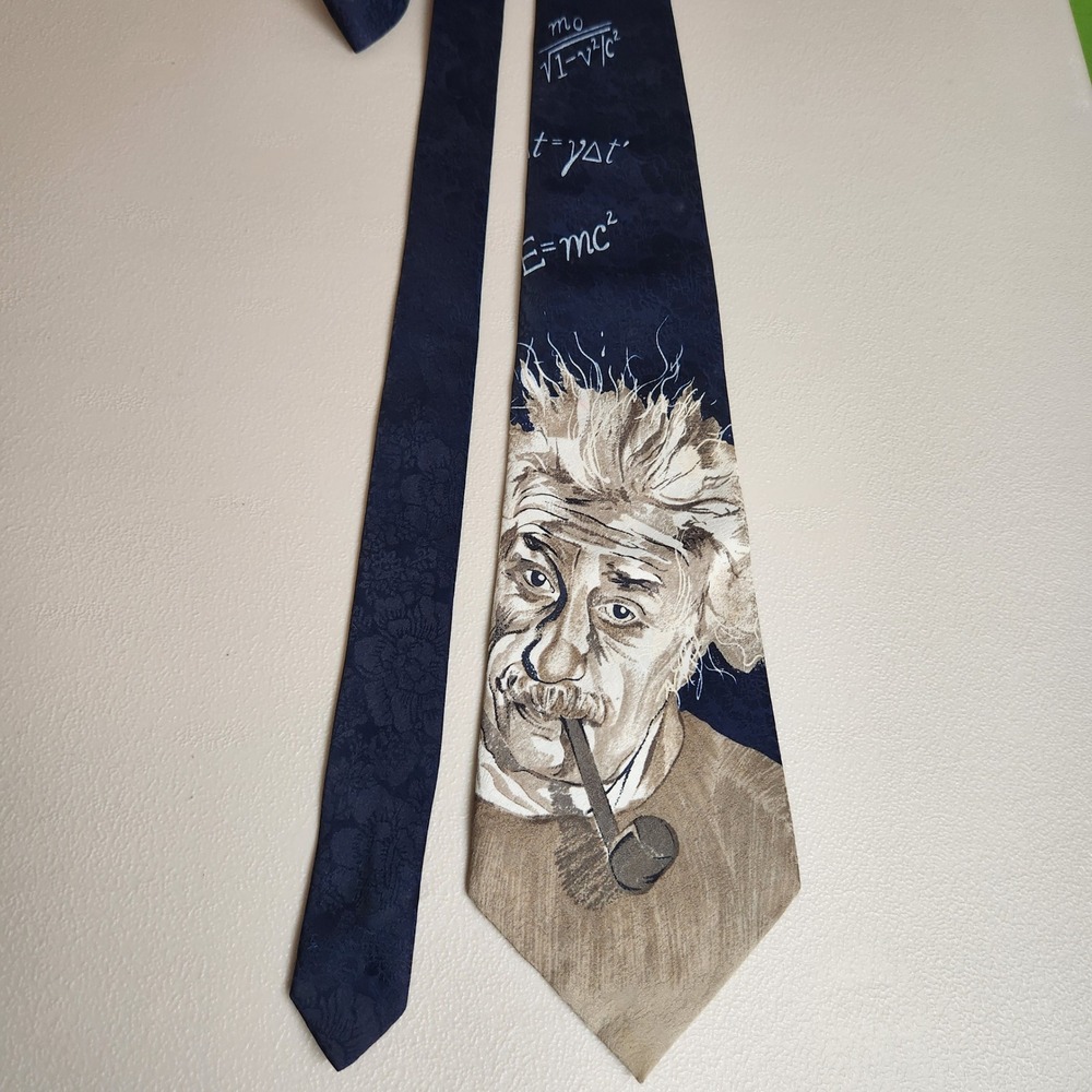 Roberta Baldini Tie Albert Einstein Navy Blue Vintage Science Math Teacher
